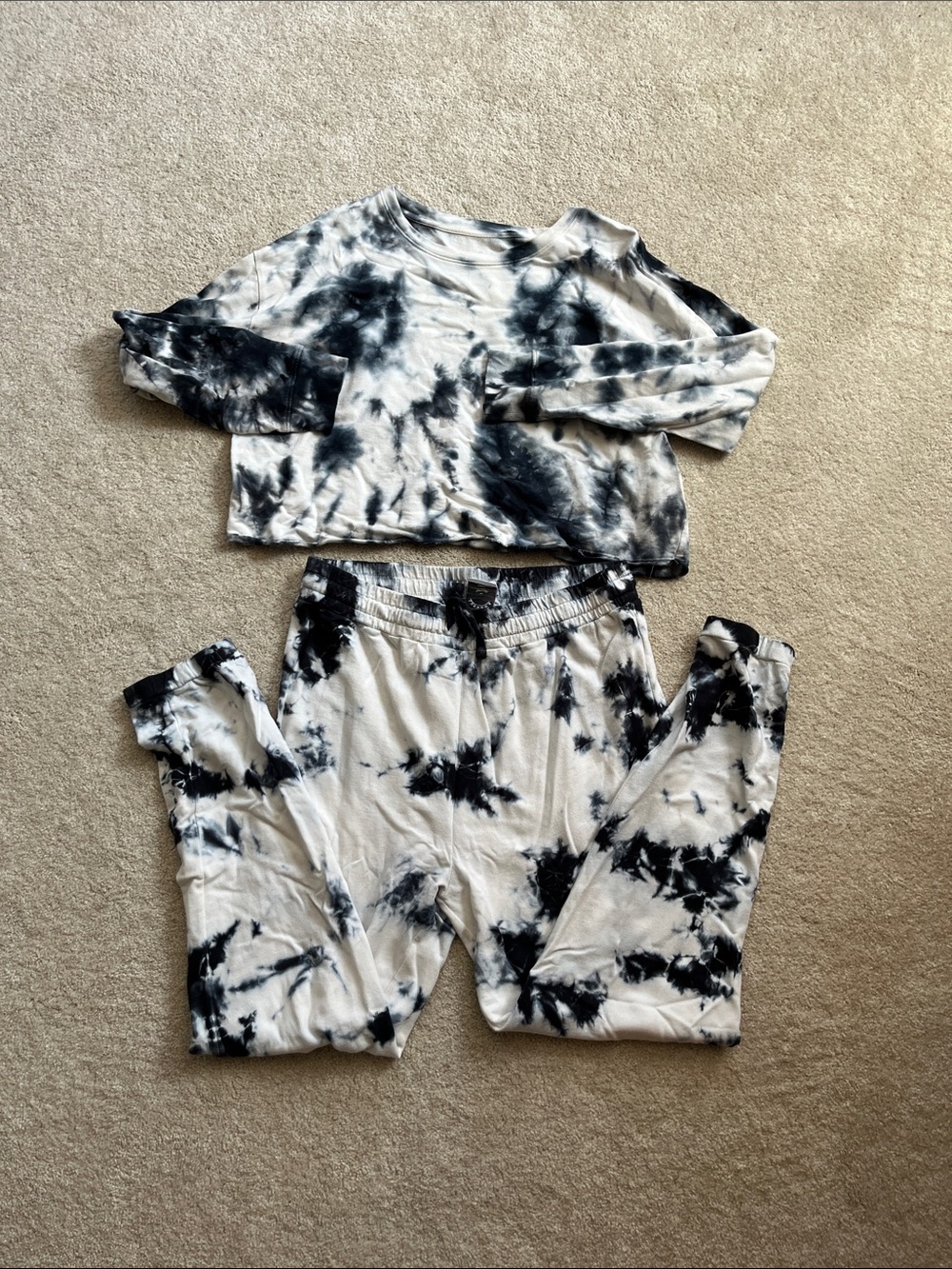 Sundown by Splendid Black/Navy & White Tie-Dye Loungewear Set Sz. L